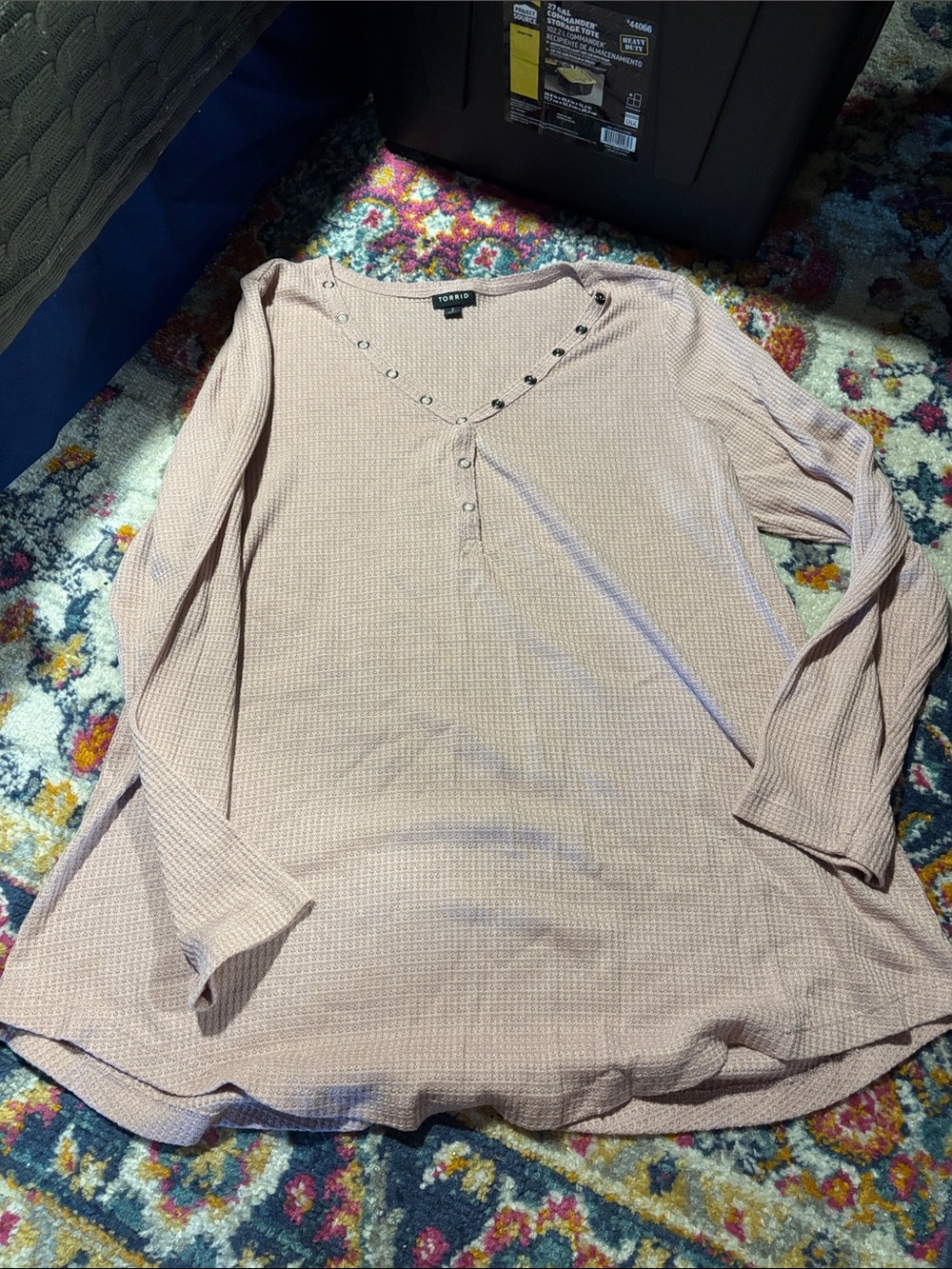 torrid Blush Pink Waffle Knit Long-Sleeve Henley with Snap Detail